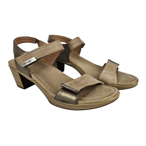 NAOT WOMEN'S BEIGE / GOLD STRAPPY PLATFORM BLOCK HEELS - SIZE 9.5 (40) - Picture 1 of 11